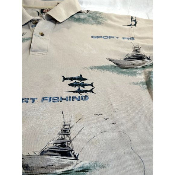 GPS Global Tracking Fishing Polo Shirt mens Large Tan - Picture 3 of 9